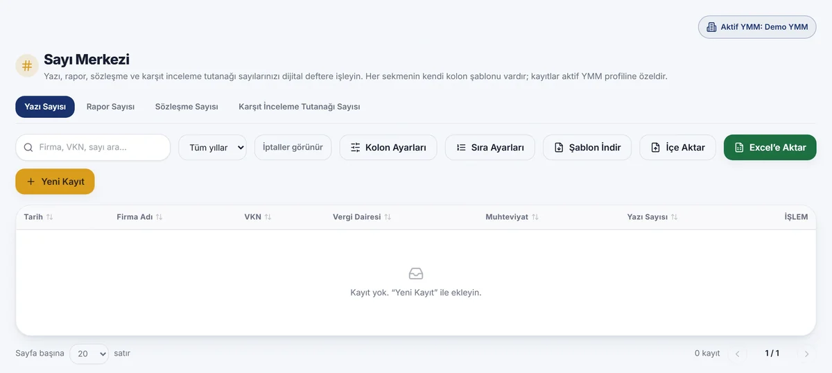 Sayı Merkezi modülü ekran görüntüsü