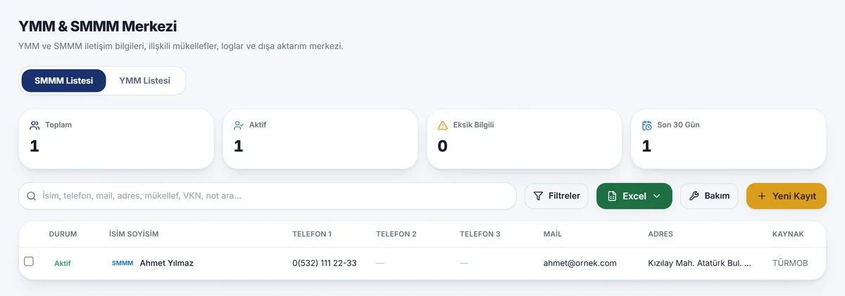 Müşavir Merkezi modülü ekran görüntüsü